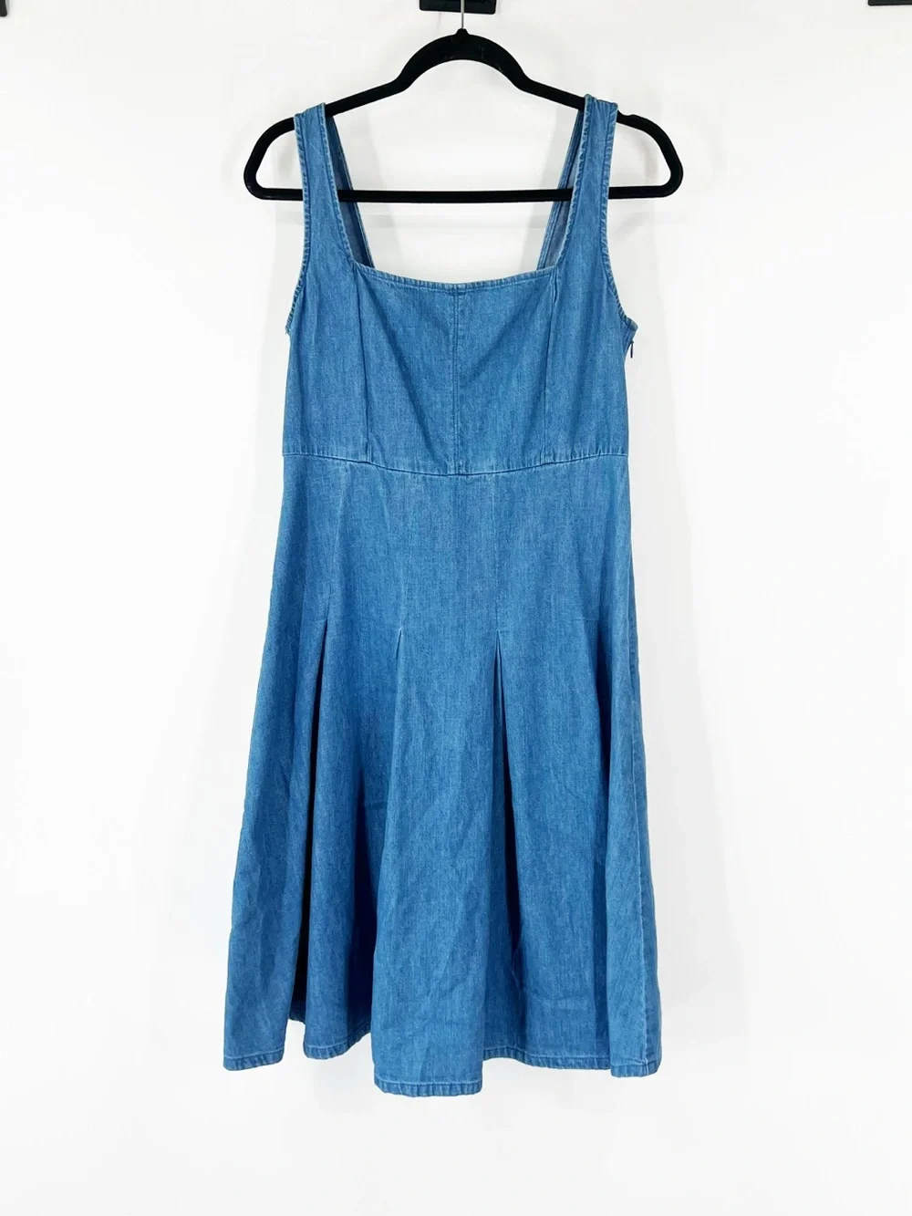 J. Crew Pleated Chambray Denim Sleeveless Square Neck Dress